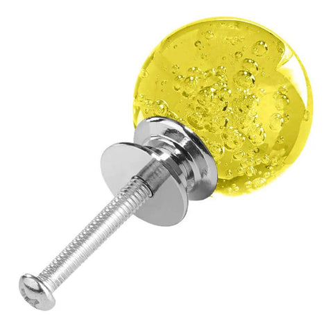 Top Shelf 12 Pack Of 30 mm Yellow Bubble Crystal Glass Cabinet Knobs With Dazzling Chrome Trim showing a single knob with bubble details.