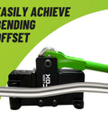 Conduit Offset Bender For One Half Inch EMT Conduit With Adjustable Offset Up To Nine Sixteenth Inch Bends, green handle in use
