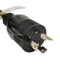 Close-up of NEMA L6-30 Locking Extension Cord 30 Amp 250V Outdoor 36 Foot Beefy 10 AWG 3 Conductor Cable Plug