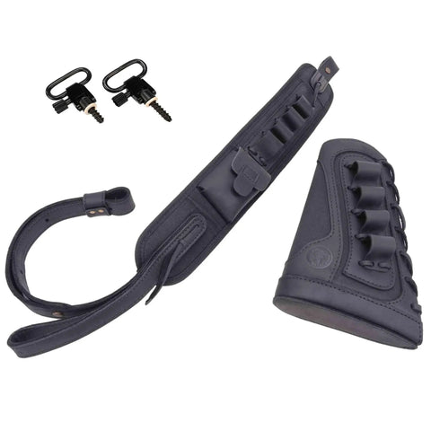 Rugged Buffalo Leather Rifle Buttstock Cover With Canvas Cheek Pad And Shell Holder Heavy Duty Sling Non Slip Cushioning for 12 Gauge Shotguns