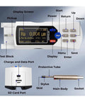Heavy Duty Digital Surface Roughness Tester Featuring Bright Lcd Screen And Super Comfortable Handheld Grip For Dead On Industrial Inspection Work TR200 Black Portable showing layout of controls and ports.