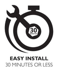Illustration of a stopwatch with "30 minutes" showing easy installation for 5 Pack Jumbo Handrail Brackets for Stairways and Hallways.
