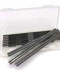 Double Edged High Speed Steel Planer Blades Reversible Jointer Knives Pack Of Ten in clear storage case, designed for woodworking.
