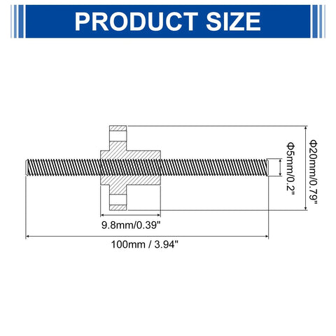 Technical diagram of 100mm Tr5X1 Lead Screw With Brass Nut For 3D Printer Upgrade illustrating dimensions