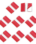 Clear Acrylic Hinges With Super Sticky Backing For Dead Easy Door And Drawer Repairs, pack of eight units with transparent adhesive.