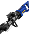 Heavy Duty Electric Hydraulic Rebar Cutter And Bender with blue handle, ergonomic design for construction work.