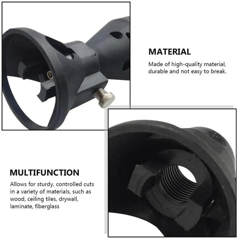 Close-up of Heavy Duty Rotary Tool Locator with black plastic finish, showing adjustable depth controls for steady cuts.