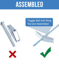 Three Sixteenth Inch By Five Inch Toggle Bolts Twelve Pieces For Drywall Heavy Duty Butterfly Anchors, zinc plated assembled view