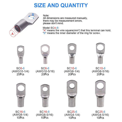 125 Piece Marine Grade Heavy Duty Tinned Copper Wire Lugs Battery Cable Ends Eyelets SC Ring Terminal Connectors Assortment Kit