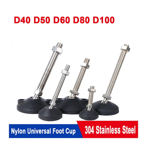 Bulletproof Nylon Adjustable Leveling Feet With Swivel Base And Flexible Joints For Unshakeable Stability Wear Resistant Build That Locks Tight Across Every Standard Thread Size From M8 To M24 in D40, D50, D60, D80, D100 sizes.