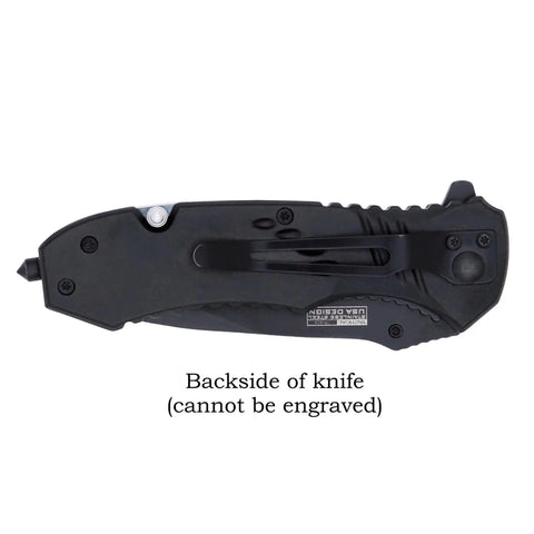Backside of Custom Engraved Pocket Knife For Hunting And Camping Everyday Carry EDC With Wood Handle Personalized Gift Idea