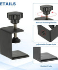 Heavy Duty C Clamps Set Of 4 In Black Metal Desk Mount Clamps With Protective Pads Adjustable Table Clamps For Fixing Acrylic Glass Plastic And Wood Sheets Built To Last For Home Shop Projects. black metal C clamp with rubber pads and rotating handle