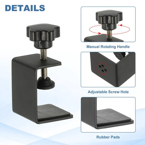 Heavy Duty C Clamps Set Of 4 In Black Metal Desk Mount Clamps With Protective Pads Adjustable Table Clamps For Fixing Acrylic Glass Plastic And Wood Sheets Built To Last For Home Shop Projects. black metal C clamp with rubber pads and rotating handle