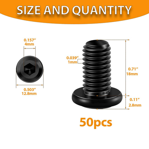 M6x18mm Hex Socket Head Cap Screws 50 Pcs 304 Stainless Steel Black Oxide Fasteners dimensions diagram