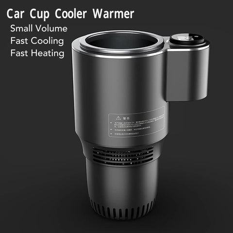 Smart 2 In 1 Car Cup Cooler And Warmer Perfect Tumbler Holder showing a compact black unit with cooling and heating options.