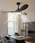 Ceiling Fan with Light, 48W Integrated Lighting, Silent Operation 35dB in modern office setting, showcasing wooden blades and integrated light