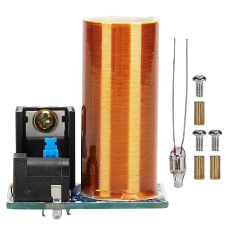 Mini Coil Kit Module With LED Light DC 9 To 12V Power Transmission shown with PCB, screws, standoffs, and LED component.