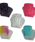 Five TPU Roller Skate Toe Guards for Derby and Speed Skating, showcasing black, pink, white, and multicolor star designs.