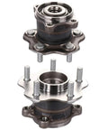 Pre Greased AWD Rear Wheel Bearing And Hub Assembly For 2008 2013 Nissan Rogue 5 Lug Non ABS 2 Pack shown in stainless steel