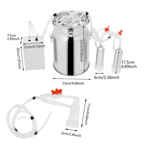 Go To 10L Electric Milking Machine For Cows And Goats With Pulsation Vacuum Pump Portable Milker and components dimensions