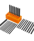 Pro Grade Transfer Punch Set 28 Piece Long Punches 3/32 Inch To 1/2 Inch Heat Treated Alloy Steel in foam holder