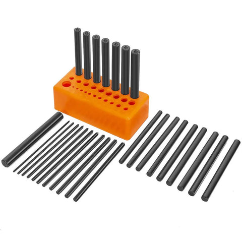 Pro Grade Transfer Punch Set 28 Piece Long Punches 3/32 Inch To 1/2 Inch Heat Treated Alloy Steel in foam holder