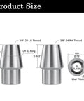 3/8 Inch Heim Joint Rod End Kit with Jam Nut and Bung, left and right hand thread, detailed size and thread specifications shown