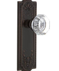 Meadows Plate Privacy Waldorf Door Knob Set in Timeless Bronze with Lead Crystal Knobs, Solid Brass Plates, showing side view.