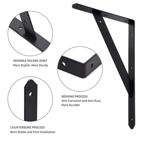 Heavy Duty Shelf Brackets 12 By 8 Inches 8 Pack Black Metal L Brackets With Screws Included For Easy Install details