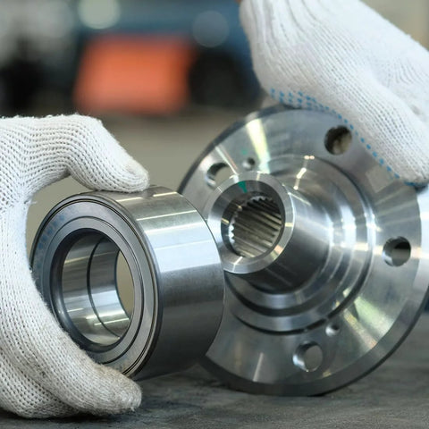 Close-up of two uxcell deep groove ball bearings, 12x18x4 mm, double-sealed chrome steel with flange hub