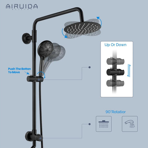 Matte Black Retrofit Shower System with 8 Inch ABS Rain Shower Head and 5 Function Handheld, Adjustable Slide Bar