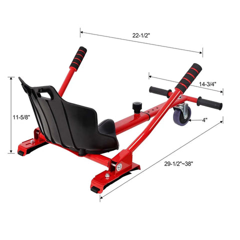 Red Go Kart Seat Attachment For Self Balancing Scooters Fits 6.5 Inch 8 Inch 10 Inch Adjustable Frame With 360 Swivel Wheel