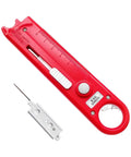 Automatic Needle Threader Tool With Built In Magnifier And Scale For Quick Sewing, Quilting, Embroidery And DIY Projects, No Fuss Threading In Seconds, Red, red plastic handheld needle threader with scale
