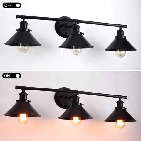 Farmhouse Vanity Light Fixture With Matte Black Finish And Metal Shades Three Light Over Mirror Wall Sconces For Bathroom Vintage Modern Bath Vanity Lighting To Elevate Your Bathroom Vibe