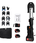 Heavy Duty 60KN Brushless Cordless Pipe Crimping Tool With 18V Battery Hydraulic Press Kit and six jaws in case, perfect for plumbing.