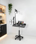 Smooth Rolling Adjustable Height Tattoo Workstation With Bright Led Panel And Smart Storage Rack For Your Professional Mobile Art Studio Daily Grind And Heavy Duty Gear, compact design with LED light and storage for supplies.