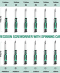 Precision screwdrivers from Magnetic Screwdriver Set With Storage Case And Magnetizer 27 Piece Bi Material Screwdrivers Includes Slotted Phillips Torx And Precision Screwdrivers For Everyday DIY Ready Household Repairs And Home Improvement, shown with spinning caps and size markings.
