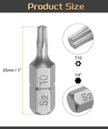 Heavy Hitter T10 Torx Bits, 1/4 Inch Hex Shank, One Inch Length, Premium S2 Steel Build with T10 design.