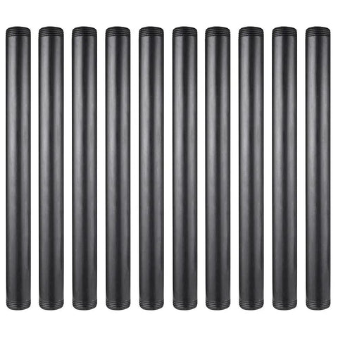 10 Pack 1 Inch By 12 Inch Black Malleable Iron Pipe Nipples With Threaded Ends For DIY Steampunk Industrial Decor Projects And Studio Organization.