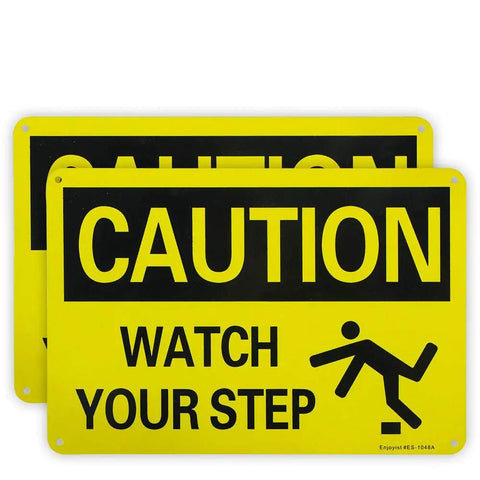 2 Pack Caution Watch Your Step Sign 10 By 7 Inches Built To Last Rust Free Aluminum With Reflective Coating For Night Time Visibility UV Protected And Weatherproof Indoor Outdoor Safety Sign
