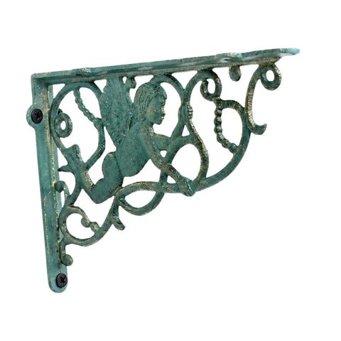 Heavy Duty Iron Shelf Bracket With Angel Motif Built Tough Wall Mounted Support, rustic cast iron shelf holder with angel detail