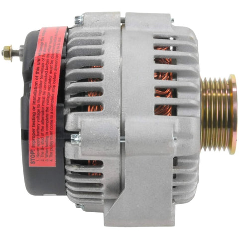 Side view of Bosch 105 Amp New Beefy Premium Alternator for Chevrolet and GMC vehicles, designed for reliable charging