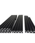 Built Tough Black Extrusion Frame Kit For 3D Printers With Reliable Blind Joints And Sturdy Aluminum Profiles showing black aluminum profiles.
