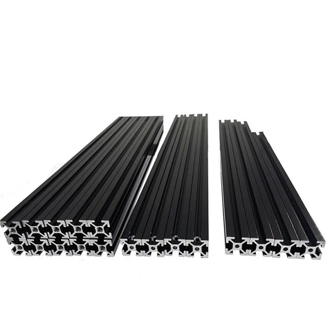 Built Tough Black Extrusion Frame Kit For 3D Printers With Reliable Blind Joints And Sturdy Aluminum Profiles showing black aluminum profiles.