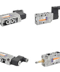 Ditch The Old Gear Grab This Awesome Tiger Solenoid Valve For Your Pneumatic Systems It Runs On DC24V Or AC110V And Comes In 1/4 Or 1/8 Inch Ports To Keep Your Machine Running Smooth All Day Long With No Stress or Downtime Just Plug It And Go! - Multi-angle view of a Tiger solenoid valve with 1/4 and 1/8 inch ports.