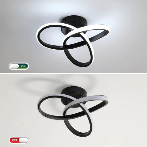 Modern LED Ceiling Light 22W Spiral Design Fixture 6500K Cool White 2000 Lumens Flush Mount for Hallways Black Finish On and Off