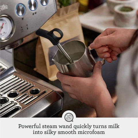 Barista Express Impress Espresso Machine With Impress Puck System And Smart Dosing For Home Third Wave Coffee Nerds Easy Manual Espresso Making Precise Temperature Control Brushed Stainless Steel steaming milk