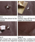 Steps showing Self Adhesive Leather Repair Tape Burgundy Dull Red 3 X 60 Inches For Furniture Car Seats Couch Sofa Office Chair Vinyl Repair Kit