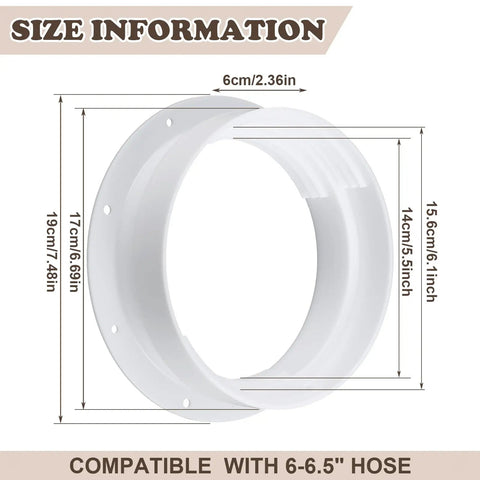 Dual Size Wall Mount Connector For Portable AC Exhaust Hose Fits Six Inch And Six Point Five Inch Hoses No Fuss Install