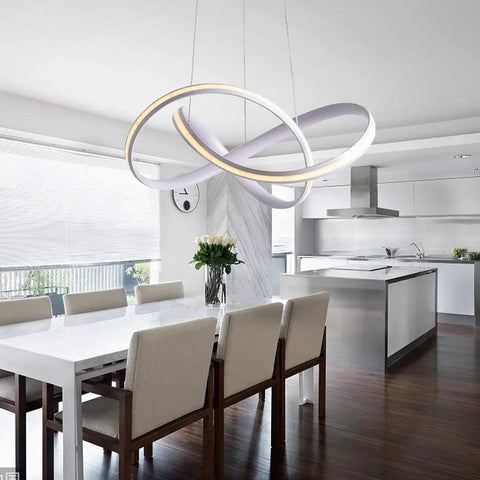 Dope 19 Inch Modern White Island Pendant Light Fixture 36W LED Build Dimmable With Remote Control in a modern kitchen